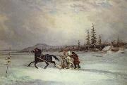 Cornelius Krieghoff habitants sleighing painting